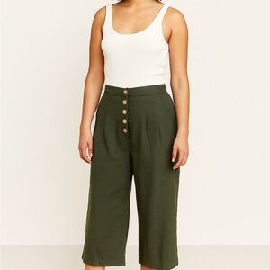 Mi Ami Olive Green Pants with Natural Buttons